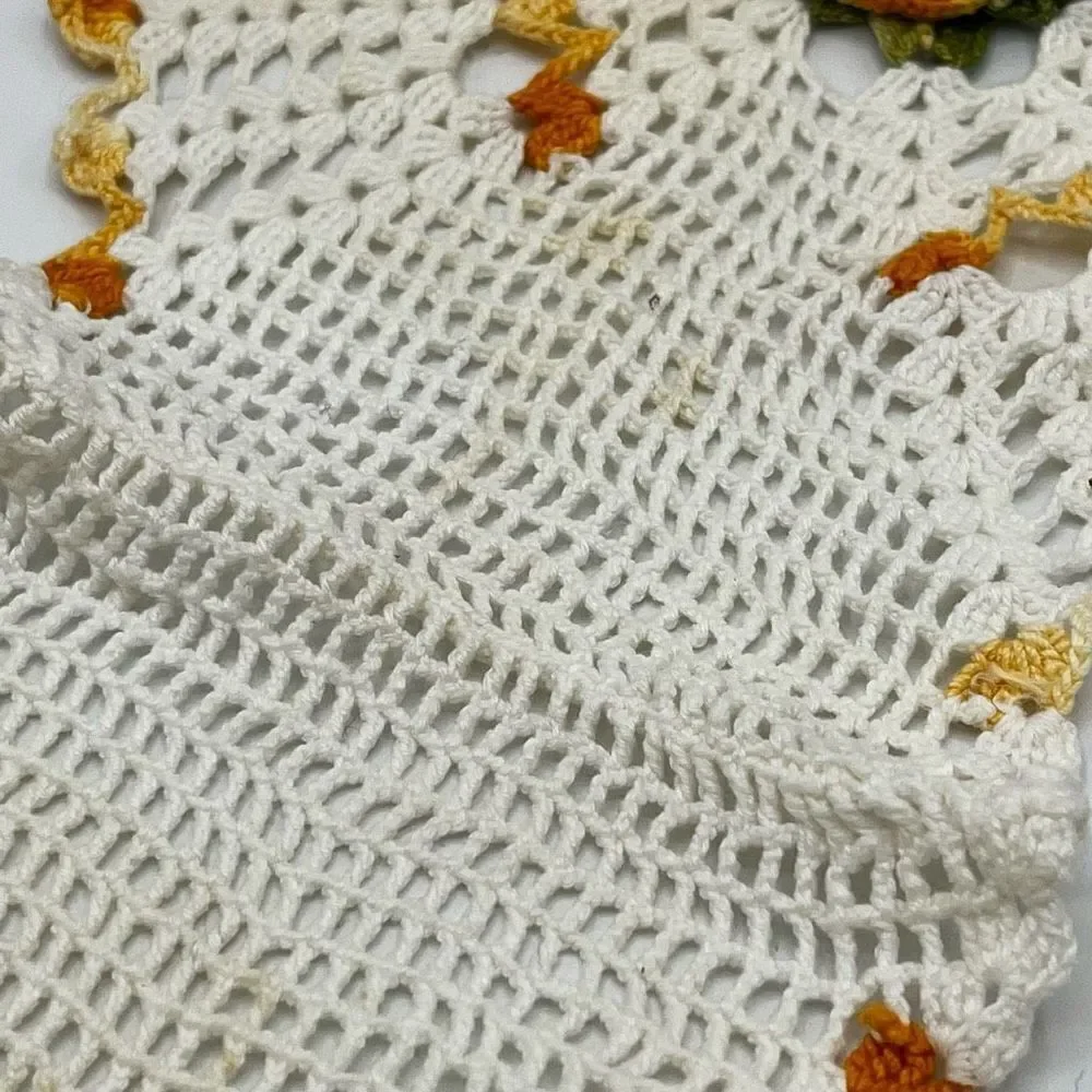 Vintage Set Of Doilies Yellow Trim Flower Centers Three